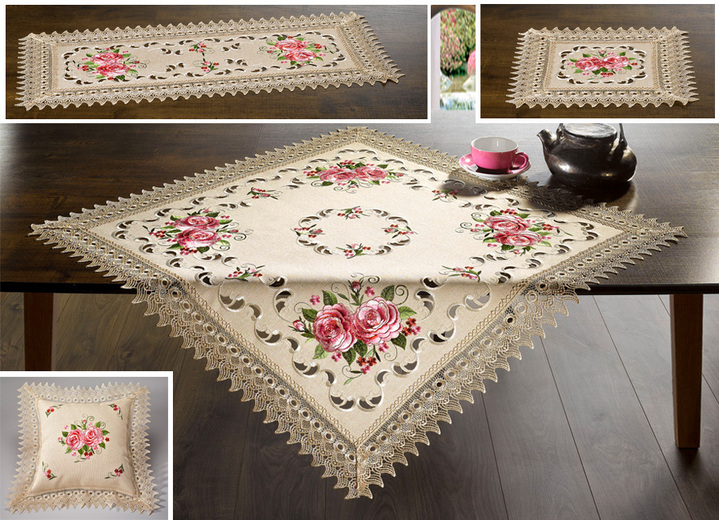Dekoration - Raumdekoration mit entzückendem floralem Motiv, in Größe 101 (Läufer, 30/ 75 cm) bis 404 (Kissenbezug 40x 40 cm), in Farbe ECRU