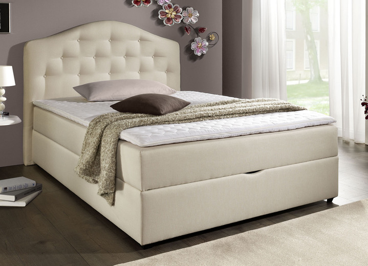 Boxspringbetten - Boxspringbett mit Bettkasten und Topper Ansicht 2 Boxspringbetten - Boxspringbett mit Bettkasten und Topper, in Farbe BEIGE, in Ausführung Mit Bonnell-Federkern-Matratze Ansicht 2