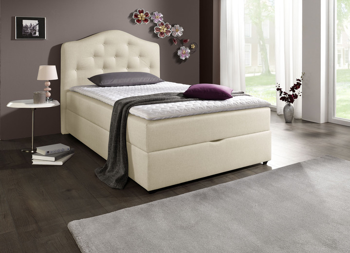 Boxspringbetten - Boxspringbett mit Bettkasten und Topper Ansicht 1 Boxspringbetten - Boxspringbett mit Bettkasten und Topper, in Farbe BEIGE, in Ausführung Mit Bonnell-Federkern-Matratze Ansicht 1