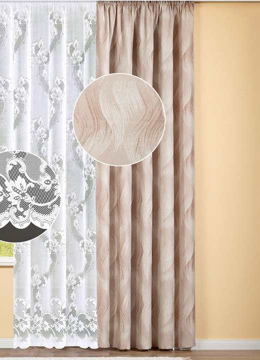 Klassisch - Übergardine in aufwendiger Jacquard-Webtechnik, in Farbe BEIGE
