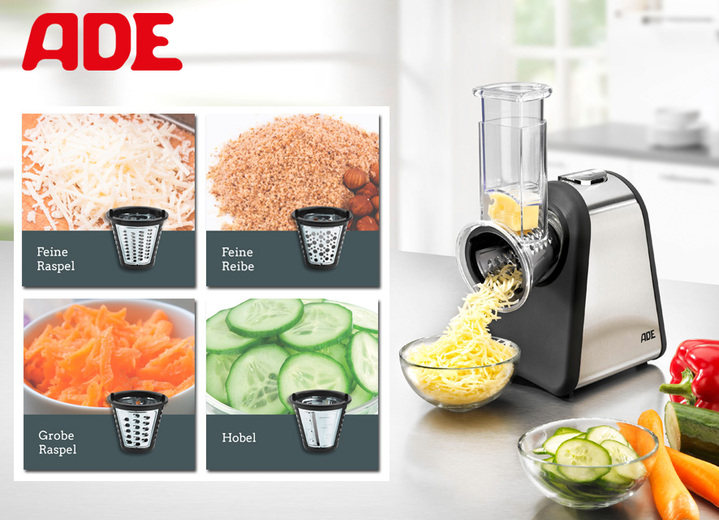 Küchengeräte - Multireibe von Ade zum Zerkleinern ohne vorschneiden Ansicht 2 Küchengeräte - Multireibe von Ade zum Zerkleinern ohne vorschneiden, in Farbe EDELSTAHL Ansicht 2