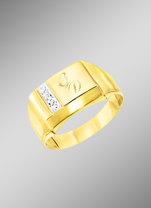 Herren-Identschmuck - Beliebter Herrenring in Bicolor, mit Diamant, in Größe 180 bis 240, in Farbe