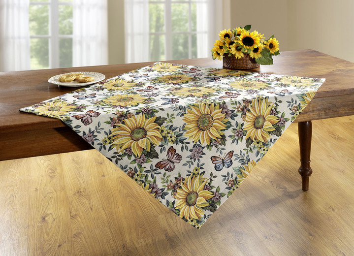 Heimtextilien - Tisch- und Raumdekoration mit Sonnenblumen-Dessin, in Größe 110 (Läufer, 40/100 cm) bis 405 (Kissenbezug, 50/ 50 cm), in Farbe BUNT Ansicht 4