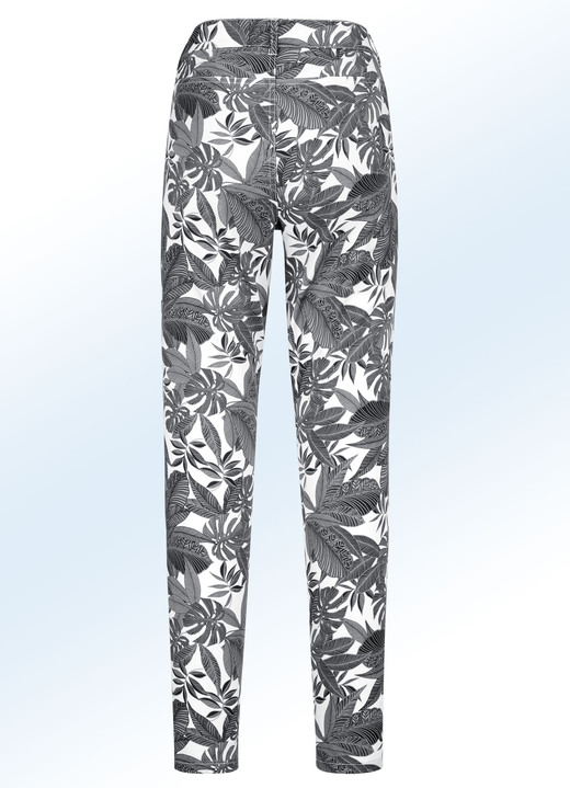 Hosen - Hose in trendiger Blätter-Dessinierung Ansicht 4 Hosen - Hose in trendiger Blätter-Dessinierung, in Größe 017 bis 052, in Farbe OLIV-WEISS Ansicht 4