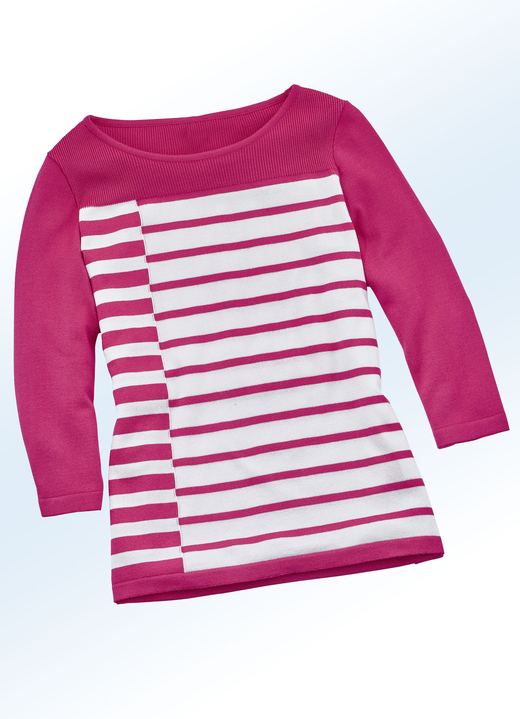 - Pullover in hochwertiger Qualität mit Seide, in Größe 036 bis 050, in Farbe PINK-WEISS