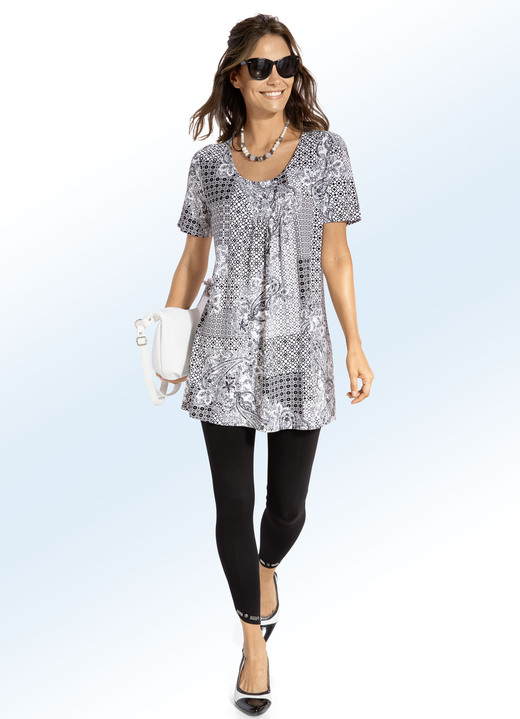 Longshirts - Longshirt mit Faltenlegung in 3 Farben, in Größe 038 bis 056, in Farbe MINT-WEISS Ansicht 4