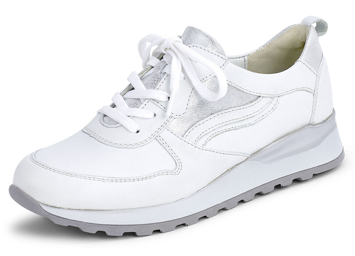 - Waldläufer Schnürschuh in modernem Dessin, in Größe 4 1/2 bis 9, in Farbe WEISS-SILBER Ansicht 1