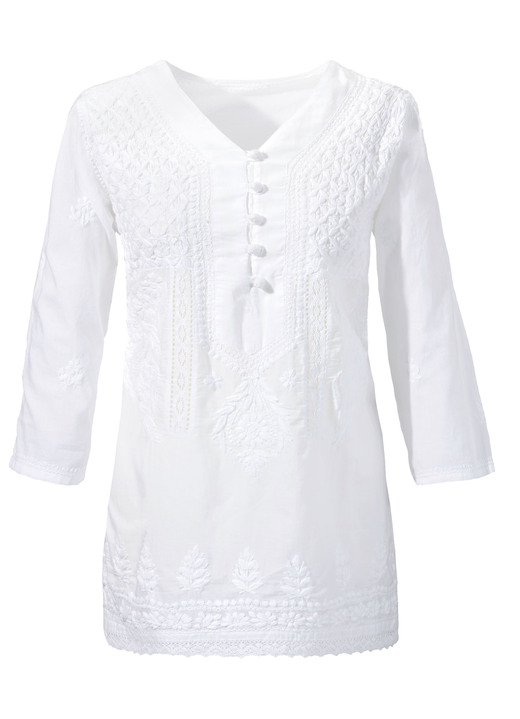 - Tunika mit Stickereien, aus reiner Baumwolle, in Größe L (44/46) bis S (36/38), in Farbe WEISS Ansicht 3