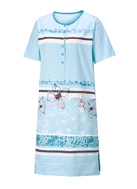 Kurzarm - Zweierpack Nachthemden mit platziertem Druck vorne, in Größe 036 bis 052, in Farbe TÜRKIS/LIMONE Ansicht 2