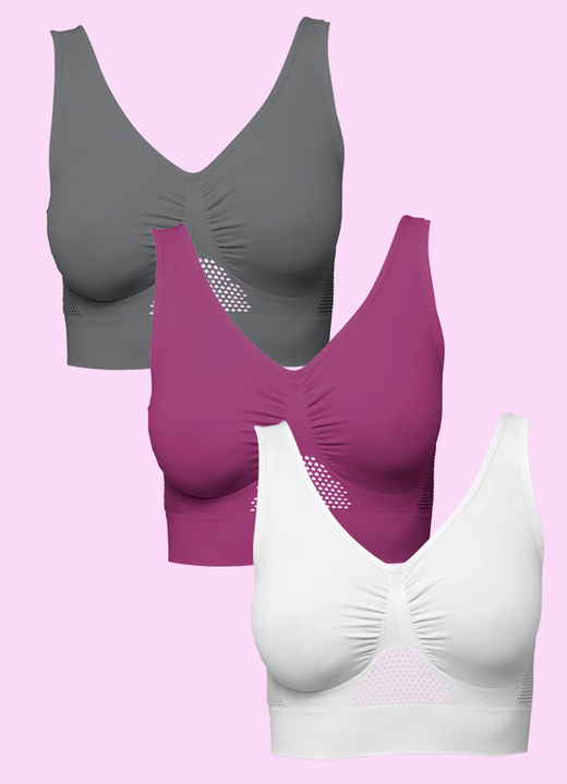 Sport-BH - Dreierpack Sport-BH „Sporty“ Ansicht 4 Sport-BH - Dreierpack Sport-BH „Sporty“, in Größe 3XL bis XXL, in Farbe WEISS-SCHWARZ-HAUT Ansicht 4