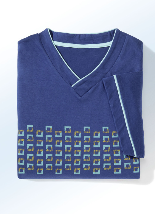 Nachthemden - Zweierpack Nachthemden mit V-Ausschnitt und Seitenschlitzen, in Größe 048 bis 066, in Farbe 1X BLAU-MINT, 1X BLAU Ansicht 2