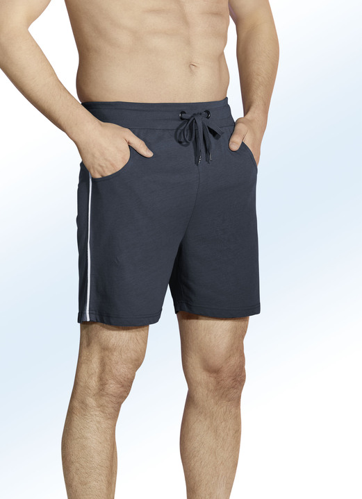 Herrenwäsche - Zweierpack Schlaf- und Freizeitshorts mit Durchzugsband und Schubtaschen Ansicht 2 Herrenwäsche - Zweierpack Schlaf- und Freizeitshorts mit Durchzugsband und Schubtaschen, in Größe 046 bis 062, in Farbe 1X PETROL, 1X DUNKELGRAU Ansicht 2