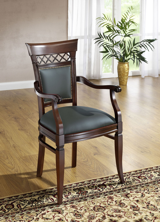 Stühle & Sitzbänke - Massive, hochwertige Sitzmöbel, in Farbe DUNKELGRÜN-NUSSBAUM, in Ausführung Armlehnenstuhl