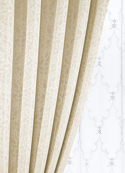 Klassisch - Übergardinen-Garnitur mit Universalschienenband, in Größe 365 (145x135 cm) bis 899 (2er-Pack Raffhalter, 70 cm), in Farbe GOLD Ansicht 2