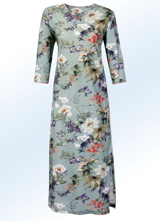 Nachthemden Langarm - Nachthemd, wadenlang mit 3/4-langen Ärmeln, in Größe 038 bis 052, in Farbe MARINE-BUNT Ansicht 3