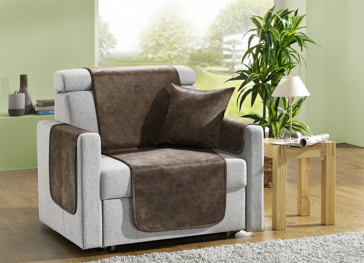 Sessel- & Sofaüberwürfe - Wohnaccessoires mit Anti-Rutsch-Beschichtung, in Größe 101 (Sesselschoner, 50x150 cm) bis 905 (2 Kissenbezüge, 40x40 cm), in Farbe BRAUN Ansicht 1