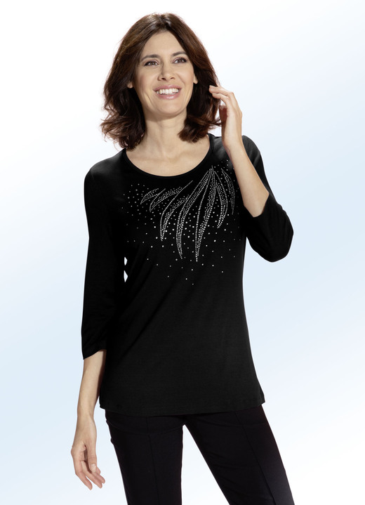 Shirts mit Strass - Shirt mit schmückender Steinzier in 2 Farben, in Größe 036 bis 054, in Farbe BEERE Ansicht 2