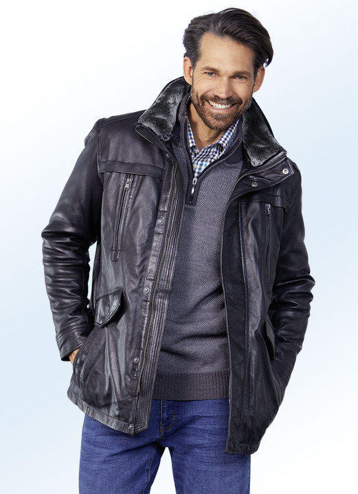 Lederjacken - Lederjacke mit Doppeltaschen Ansicht 2 Lederjacken - Lederjacke mit Doppeltaschen, in Größe 048 bis 064, in Farbe SCHWARZ Ansicht 2