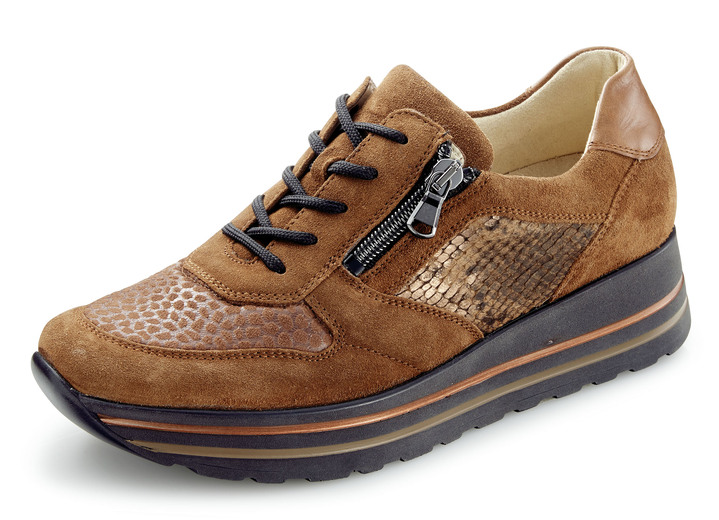 - Waldläufer Schnürschuh mit Stretchmaterial im Ballenbreich, in Größe 3 1/2 bis 8, in Farbe COGNAC Ansicht 1