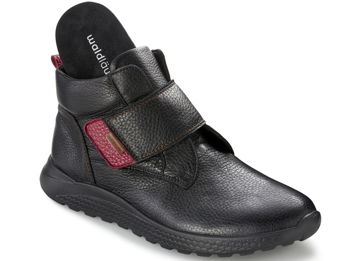 Schuhe - Waldläufer, bequeme Damen-Stiefeletten, Weite H, mit herausnehmbarem Fußbett, in Größe 4 1/2 bis 9, in Farbe SCHWARZ-ROT Ansicht 2