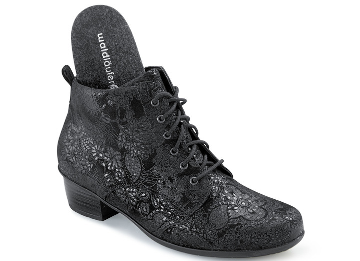 Stiefel & Stiefeletten - Waldläufer Schnür-Stiefelette mit floraler Prägung, in Größe 4 1/2 bis 9, in Farbe SCHWARZ Ansicht 2