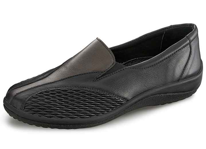 Schuhe - ELENA EDEN Slipper mit Stretchmaterial im Ballenbereich, in Größe 035 bis 042, in Farbe SCHWARZ-BRONZE Ansicht 1