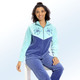 Freizeitanzüge - Hausanzug mit Stickerei- und Strasssteinzier, in Größe 018 bis 052, in Farbe BLAU-MINT