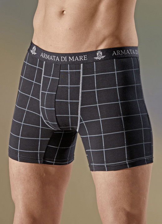 Herrenwäsche - Dreierpack Pants mit Karodessin und Elastikbund, in Größe 005 bis 011, in Farbe SCHWARZ Ansicht 1