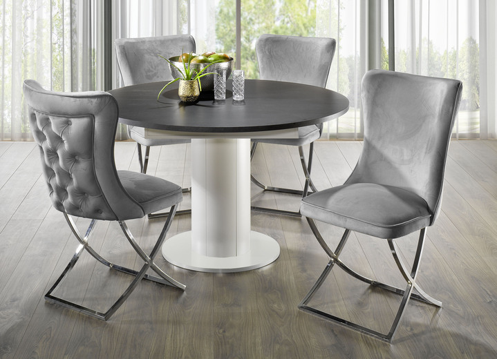 Esstische - Esstisch mit Auszug, in Farbe WEISS-SCHWARZ Ansicht 2