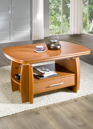 Couchtische - Couchtisch mit Schublade – Farbe NUSSBAUM Couchtische - Couchtisch mit Schublade, in Farbe NUSSBAUM, in Ausführung Feste Platte