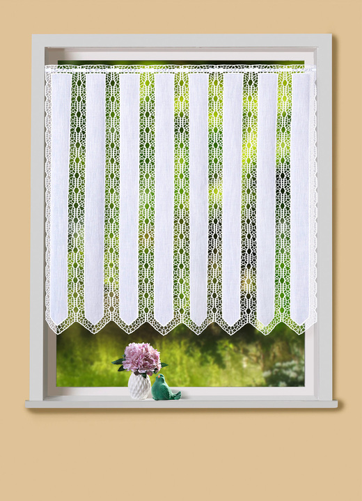 - Kurzstore mit aufwendig gearbeiteter Macramé- Spitze, in Größe 662  (30x126 cm) bis 888 (90x210 cm), in Farbe WEISS Ansicht 2