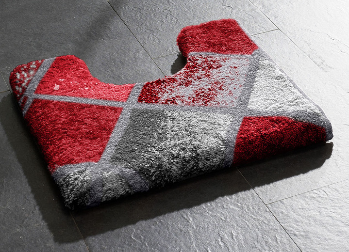 Badgarnituren - Traumhafte Badgarnitur in Supersoft-Qualität Ansicht 2 Badgarnituren - Traumhafte Badgarnitur in Supersoft-Qualität, in Größe 100 (Vorleger halbrund, 50/ 80 cm) bis 112 (WC-Deckelbezug, 47/ 50 cm), in Farbe ROT-GRAU Ansicht 2