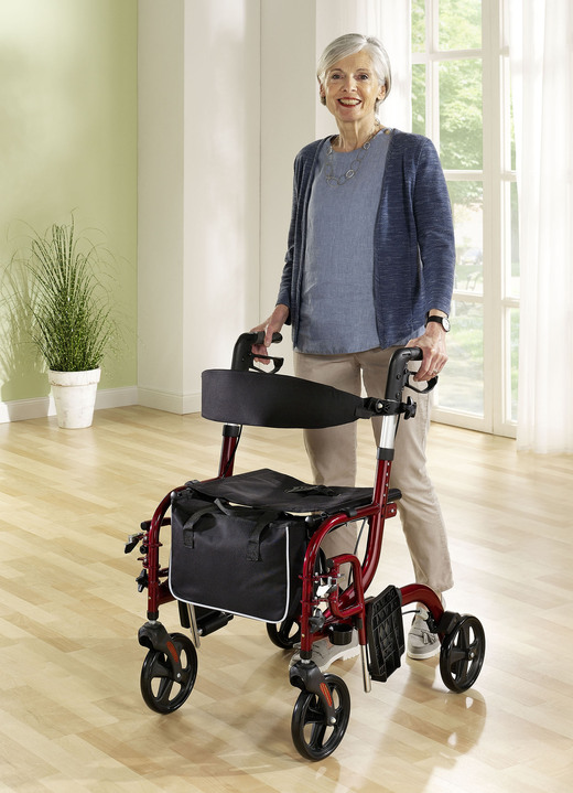 Mobilität - Rollator, auch als Rollstuhl nutzbar Ansicht 2 Mobilität - Rollator, auch als Rollstuhl nutzbar, in Farbe ROT Ansicht 2