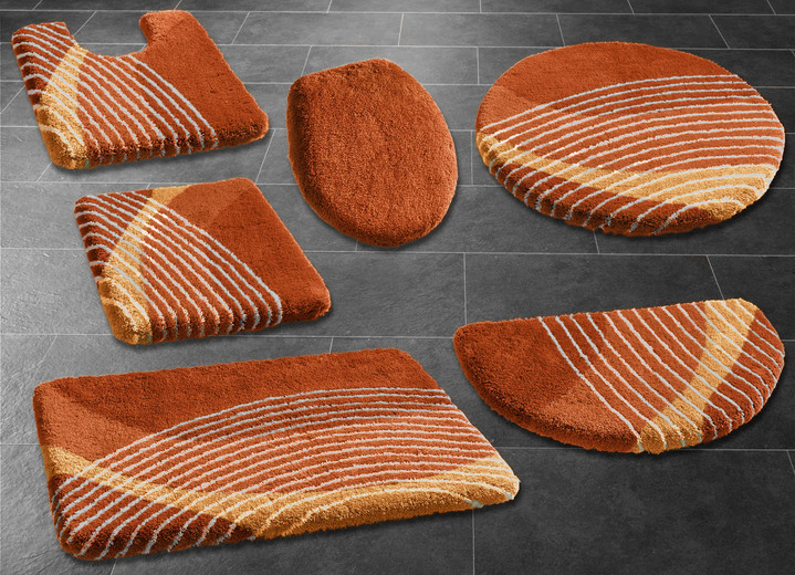 Badgarnituren - Badgarnitur von Kleine Wolke mit latexierter Rückseite, in Größe 100 (Vorleger halbrund, 50/ 80 cm) bis 112 (WC-Deckelbezug, 47/ 50 cm), in Farbe TERRA Ansicht 1