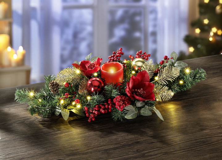 Gestecke & Kränze - Tischgesteck mit LED-Echtwachskerze, in Farbe ROT Ansicht 2