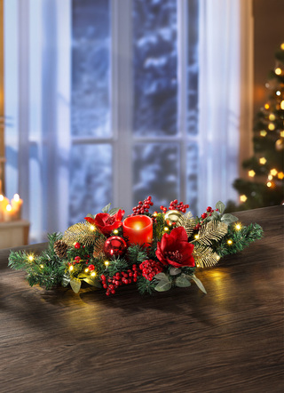 Gestecke & Kränze - Tischgesteck mit LED-Echtwachskerze, in Farbe ROT