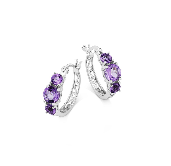 Ohrschmuck - Creolen mit echt Amethyst, in Farbe  Ansicht 2
