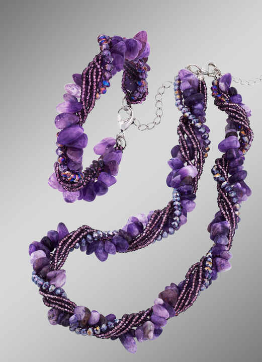 - Schmuck-Set mit echten Edelsteinen, 2-Teilig, in Farbe LILA, in Ausführung Echt Amethyst Ansicht 1