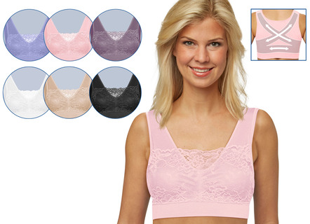 Wäsche - Comfort Spitzen BH im 3er-Set, in Größe 3XL bis XXL, in Farbe FLIEDER-ROSA-TAUPE, in Ausführung Set 1: 1x flieder, 1x rosa, 1x taupe – Farbe WEISS-HAUT-SCHWARZ – Ansicht 