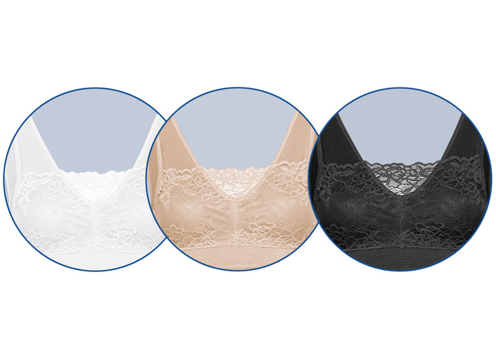 Wäsche - Comfort Spitzen BH im 3er-Set, in Größe 3XL bis XXL, in Farbe FLIEDER-ROSA-TAUPE, in Ausführung Set 1: 1x flieder, 1x rosa, 1x taupe Ansicht 5