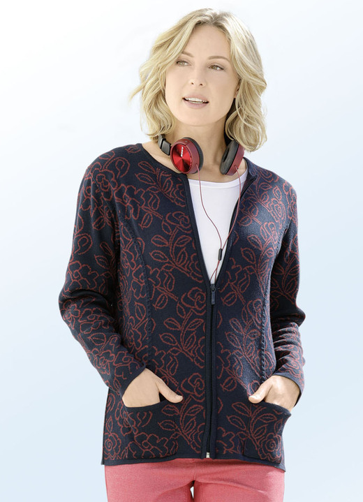 - Strickjacke in aufwendigem Dessin, in Größe 038 bis 054, in Farbe MARINE-ROT