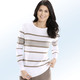 Langarm - Pullover in Feinstrick – Farbe WEISS-TAUPE Langarm - Pullover in Feinstrick, in Größe 038 bis 052, in Farbe WEISS-GRAU