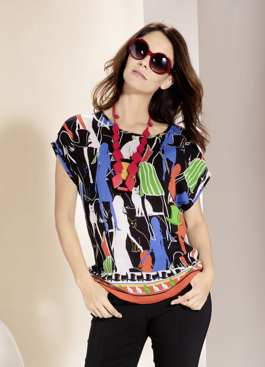 - Bunte Tunika mit Katzen-Motiv, in Größe 036 bis 052, in Farbe SCHWARZ-BUNT Ansicht 3