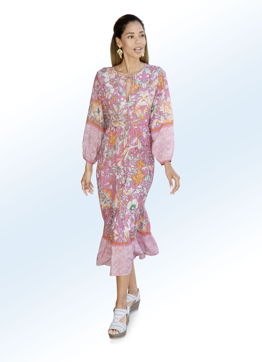 - Kleid mit gesmokten Abschlüssen, in Größe 036 bis 052, in Farbe PINK-ECRU-BUNT