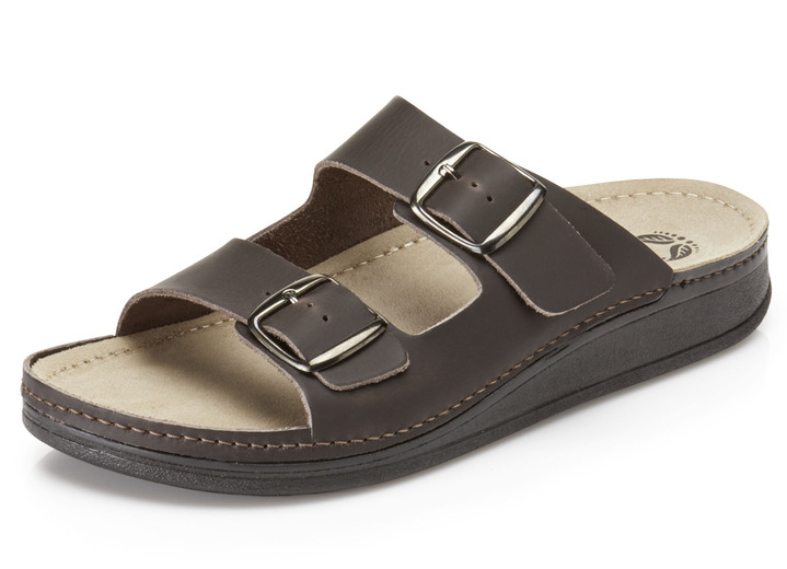 Sandalen & Pantoletten - Mubb, bequeme Herren-Pantoletten, Weite H, aus Leder, in Größe 040 bis 046, in Farbe MOKKA Ansicht 1