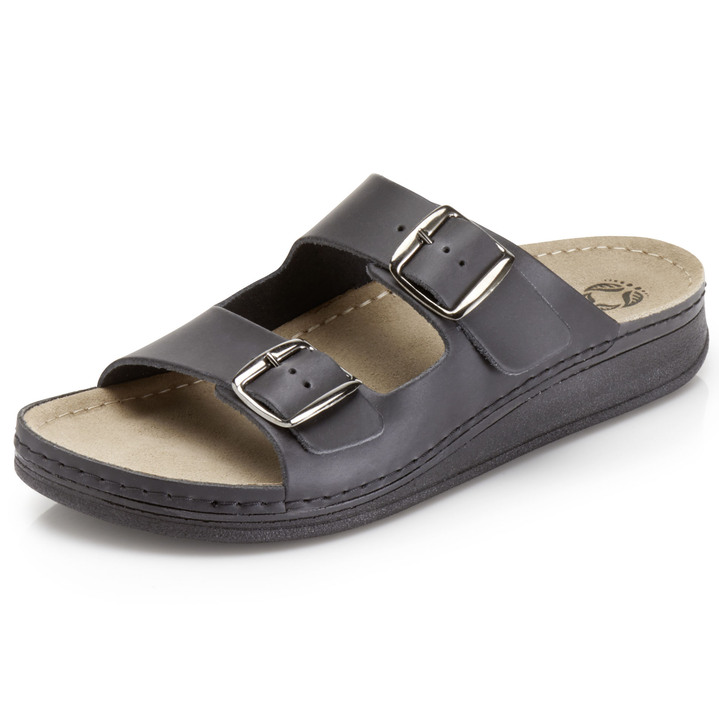 Sandalen & Pantoletten - Mubb, bequeme Herren-Pantoletten, Weite H, aus Leder, in Größe 040 bis 046, in Farbe SCHWARZ Ansicht 1