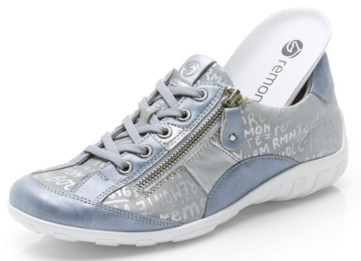 Slipper & Schnürschuhe - Remonte Sneaker mit bedruckten Besätzen Ansicht 2 Slipper & Schnürschuhe - Remonte Sneaker mit bedruckten Besätzen, in Größe 036 bis 043, in Farbe HELLBLAU-SILBER Ansicht 2