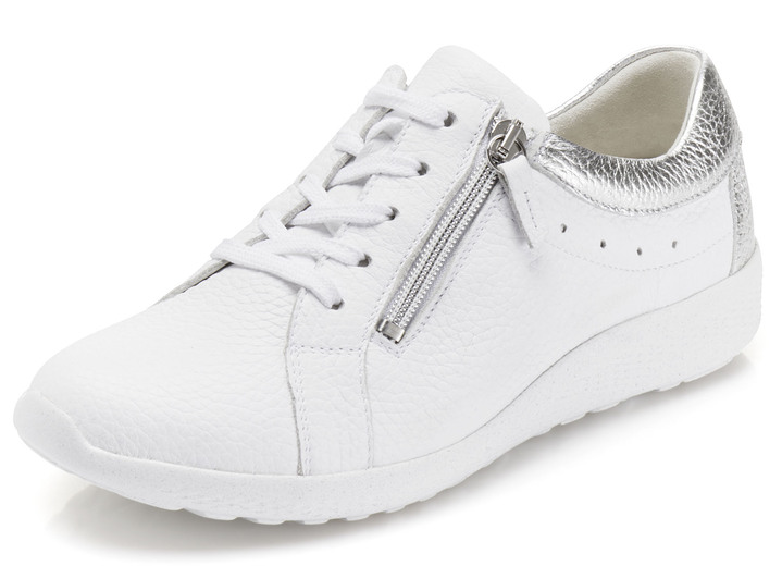 Slipper & Schnürschuhe - Waldläufer, bequeme Damen-Schnürschuhe, Weite K, mit herausnehmbarem Fußbett, in Größe 3 1/2 bis 8, in Farbe WEISS-SILBER Ansicht 1