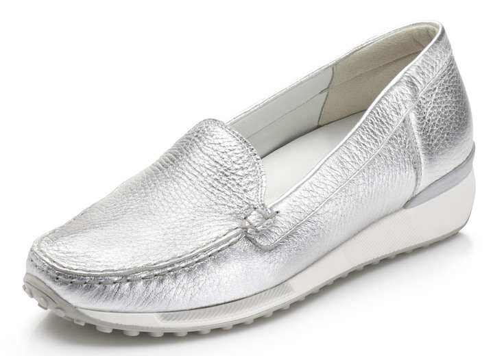 Slipper & Schnürschuhe - Waldläufer, klassische Damen-Slipper, Weite H, mit herausnehmbarem Fußbett Ansicht 1 Slipper & Schnürschuhe - Waldläufer, klassische Damen-Slipper, Weite H, mit herausnehmbarem Fußbett, in Größe 3 1/2 bis 8, in Farbe SILBER Ansicht 1