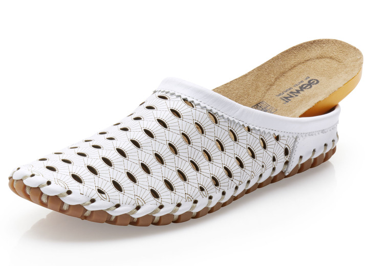 Sandaletten & Pantoletten - Gemini, sommerlicher Damen-Sabot, Weite G, mit herausnehmbarem Fußbett, in Größe 036 bis 042, in Farbe WEISS Ansicht 2